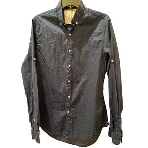 Denim & Flower Ricky Singh Mens Long Sleeve Navy Blue Polka Dot Button-Down Shir